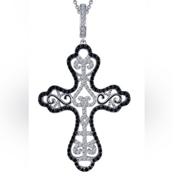 Lafonn Cross Necklace,Simulated Diamond, Sterling Silver...